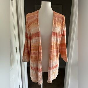 J Jill Lightweight Cardigan Orange and White Plus Size 2x